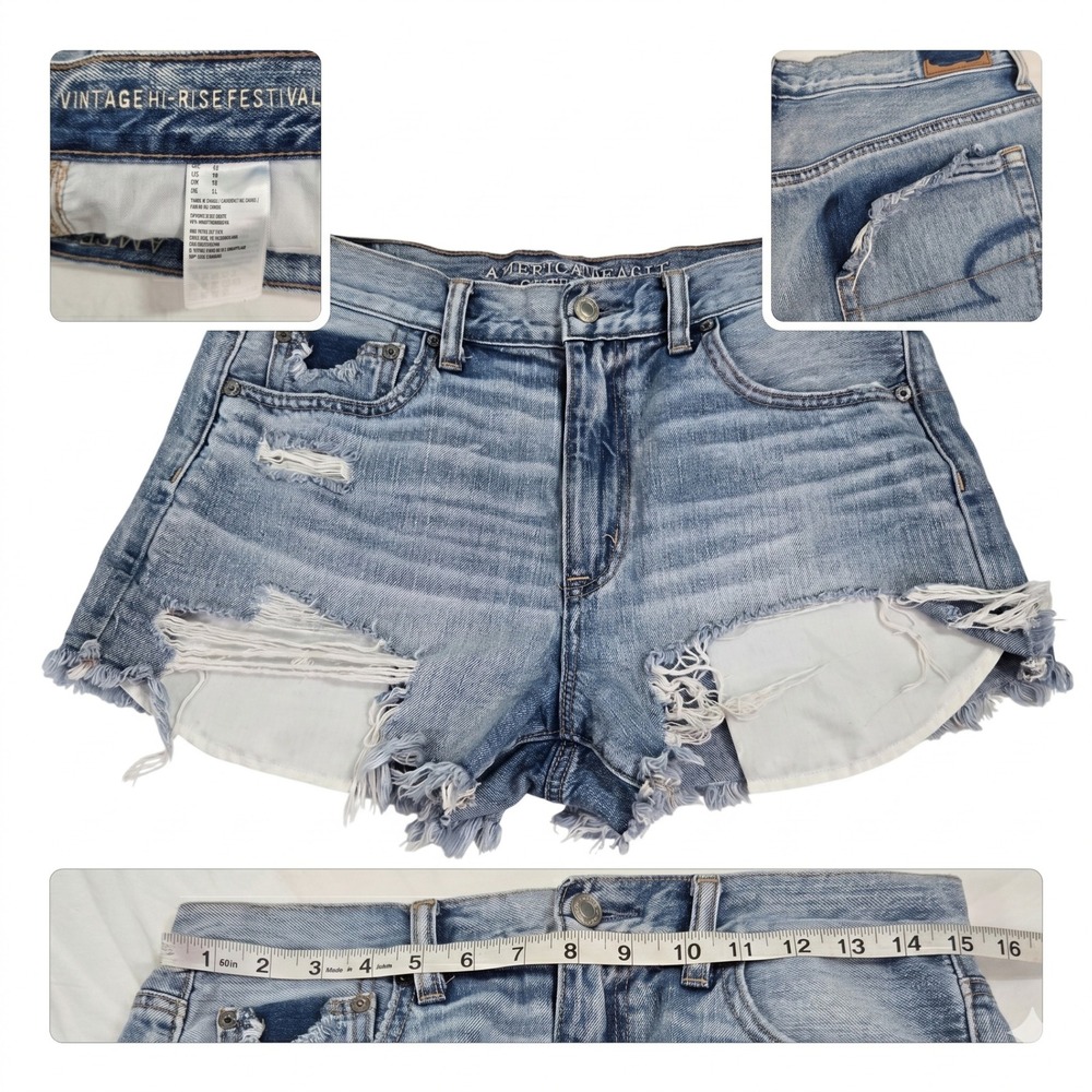 American Eagle Vintage Hi Rise Festival Shorts‎ 10 Thrashed Cut Off Denim Cotton